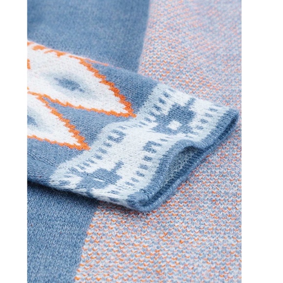 Blue Cardigan Aztec Western Bohemian Print Knit Long Sleeve - Picture 10 of 16